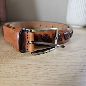 Crookhorn Handmade USA Leather Belt 36/90 – Tooled Leaf Embossed Design